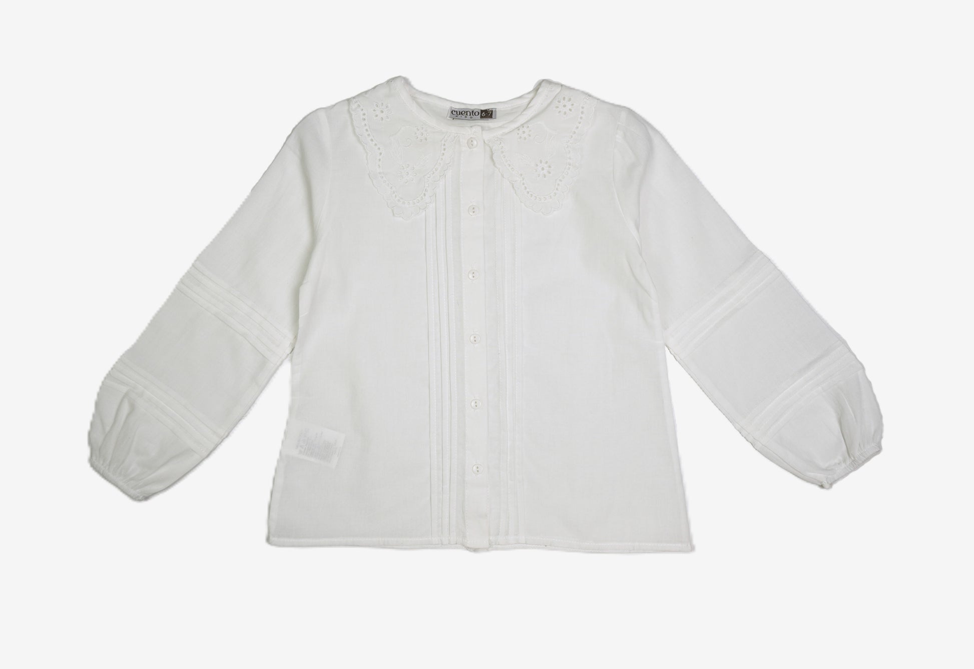 🤍 Cuento Mädchen Bluse – Weiß mit Spitzenkragen & Biesen-Details
