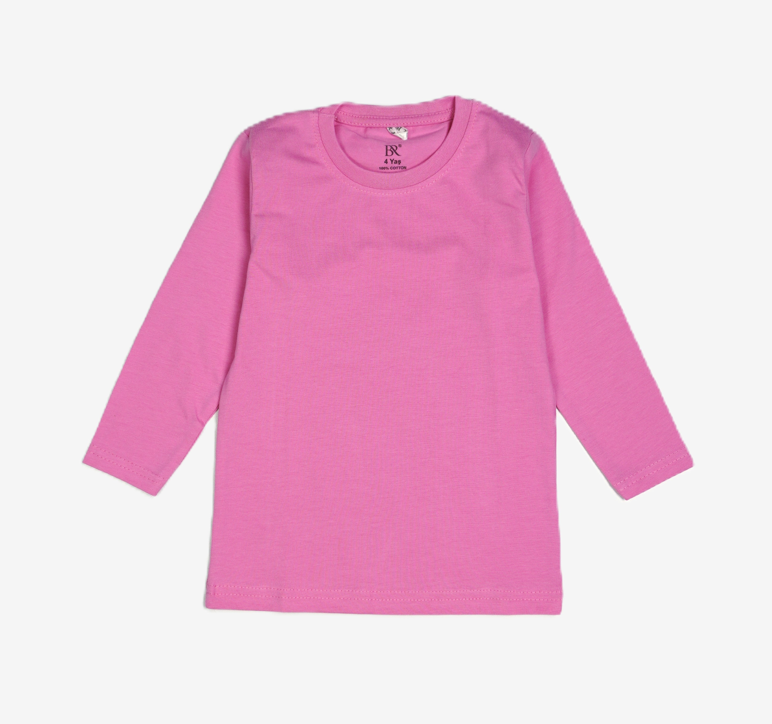 🌸 BR Kinder Langarmshirt – Einfarbig Pink / Bubblegum (100% Baumwolle)