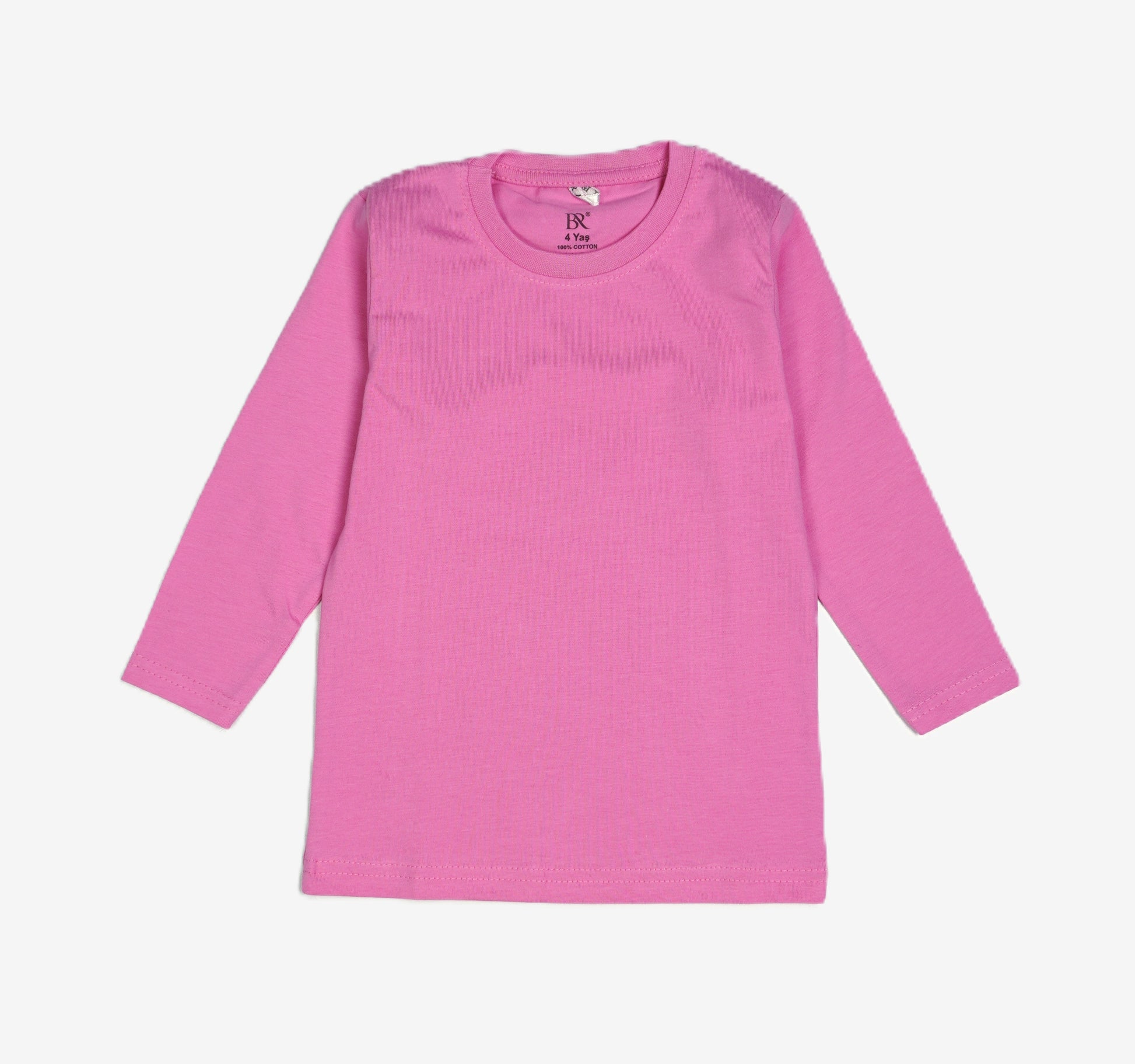 🌸 BR Kinder Langarmshirt – Einfarbig Pink / Bubblegum (100% Baumwolle)