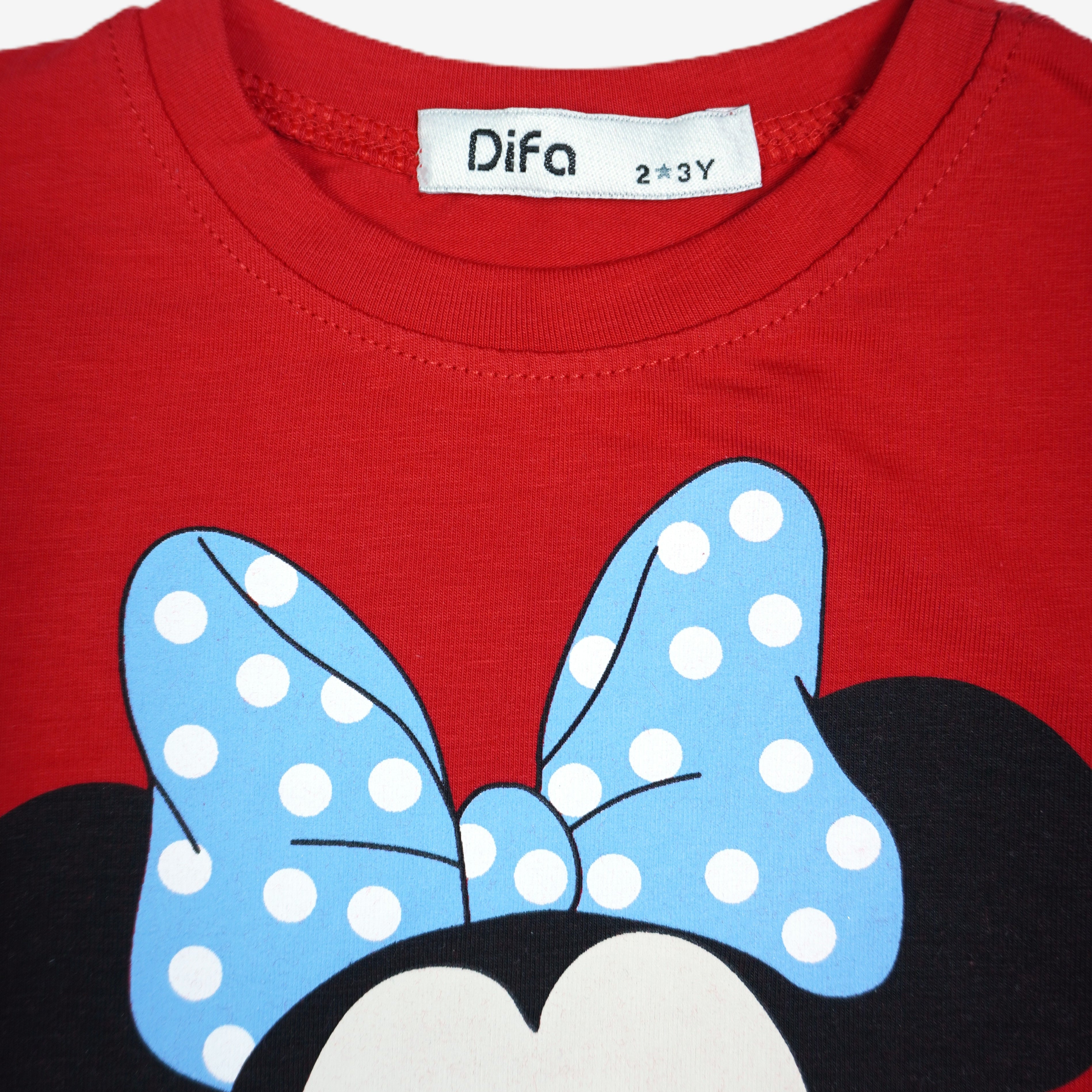 🐭 Difa Mädchen Langarmshirt – Minnie Mouse Rot mit Blumenstrauss (Disney)