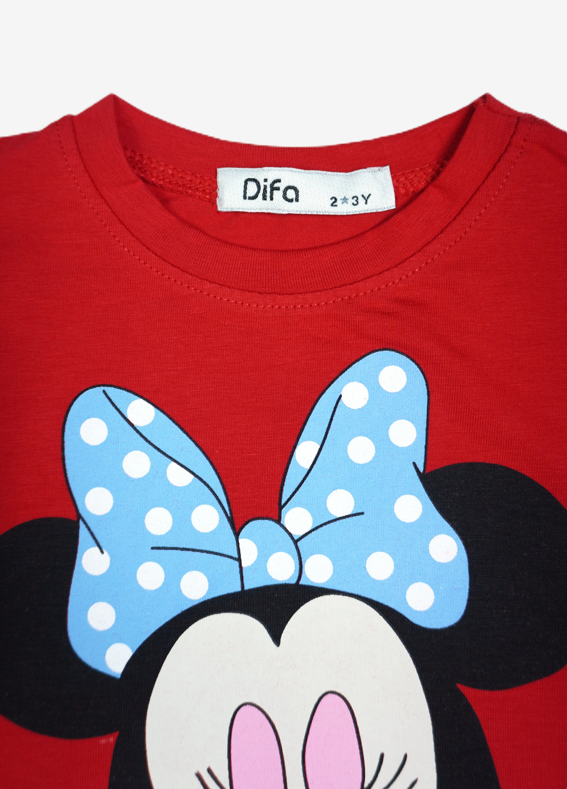 🐭 Difa Mädchen Langarmshirt – Minnie Mouse Rot mit Blumenstrauss (Disney)