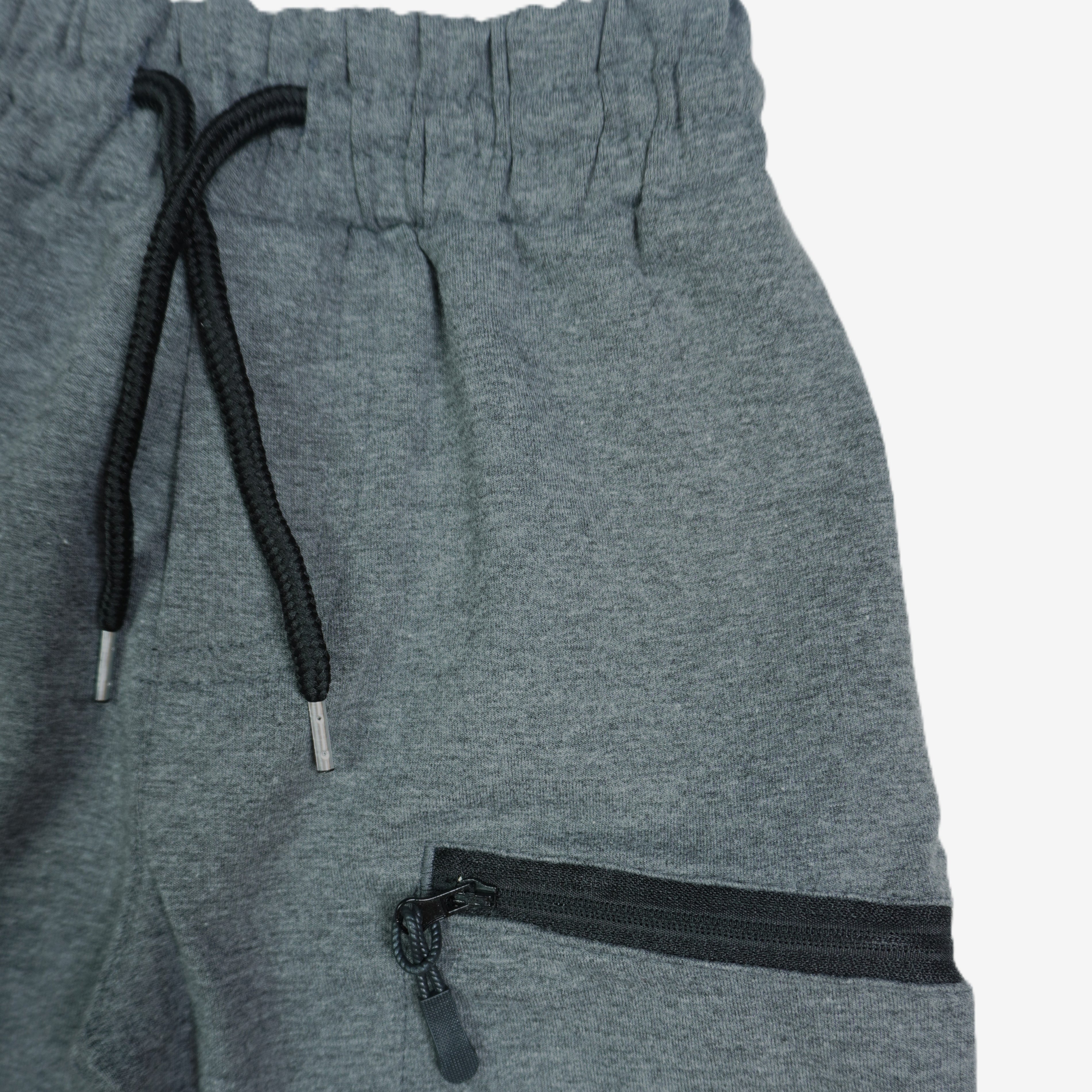 🪖 Jungen Shorts – "Exotic" Grau Melange mit Reissverschlusstaschen & Kordelzug