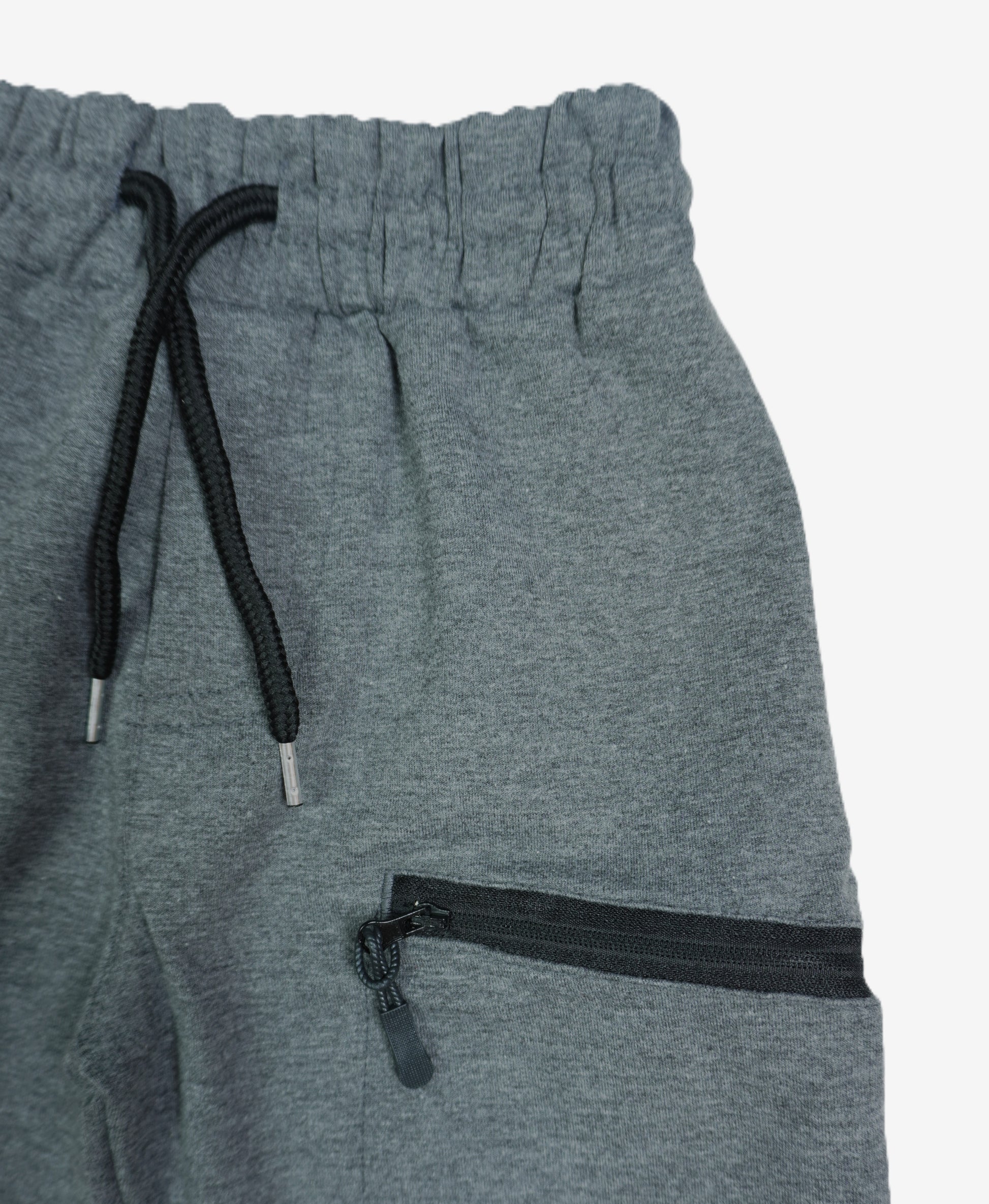🪖 Jungen Shorts – "Exotic" Grau Melange mit Reissverschlusstaschen & Kordelzug