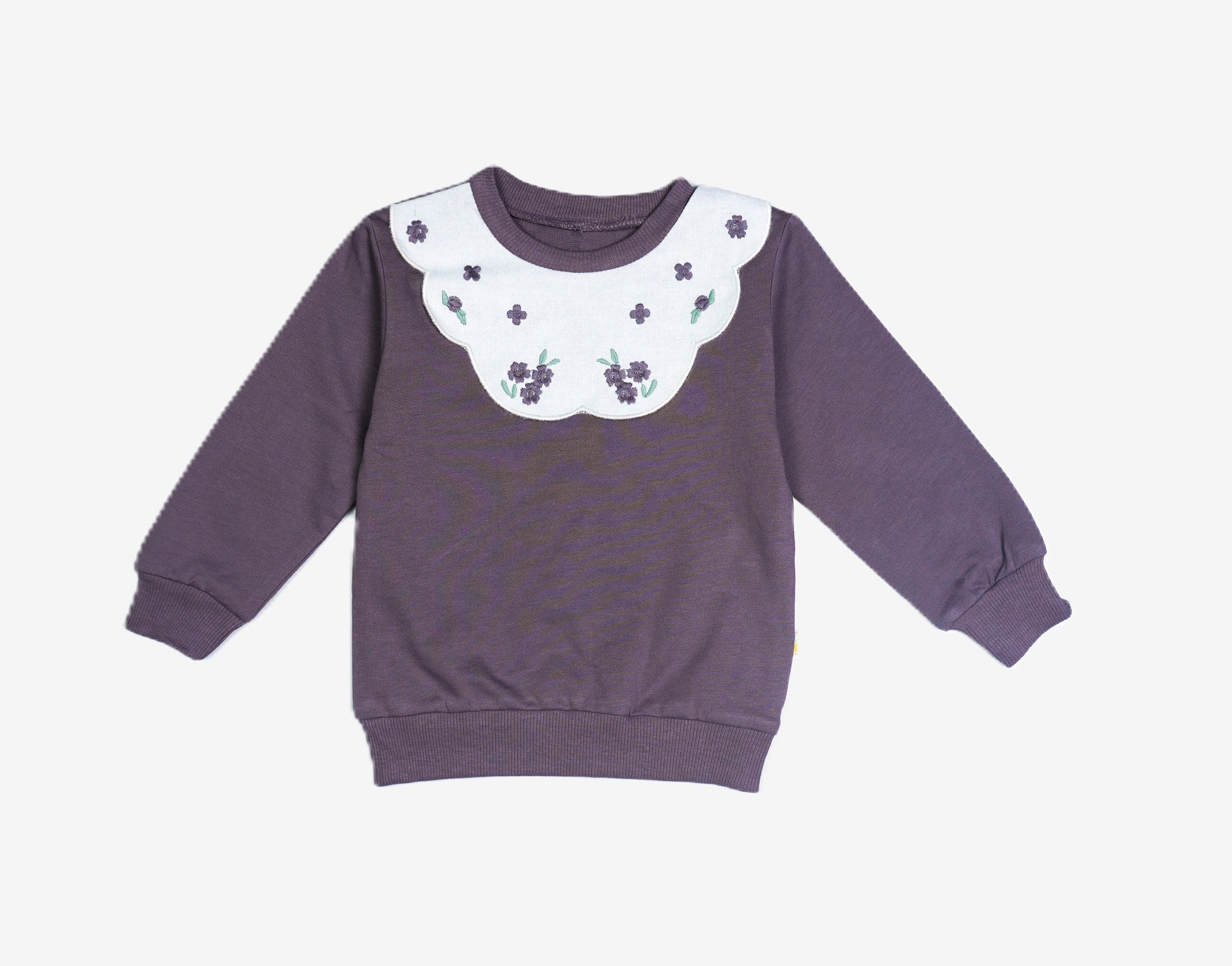 💜 Mädchen Jogginganzug – Mauve mit Peter-Pan-Kragen & Blumenstickerei (Sweatshirt & Hose)