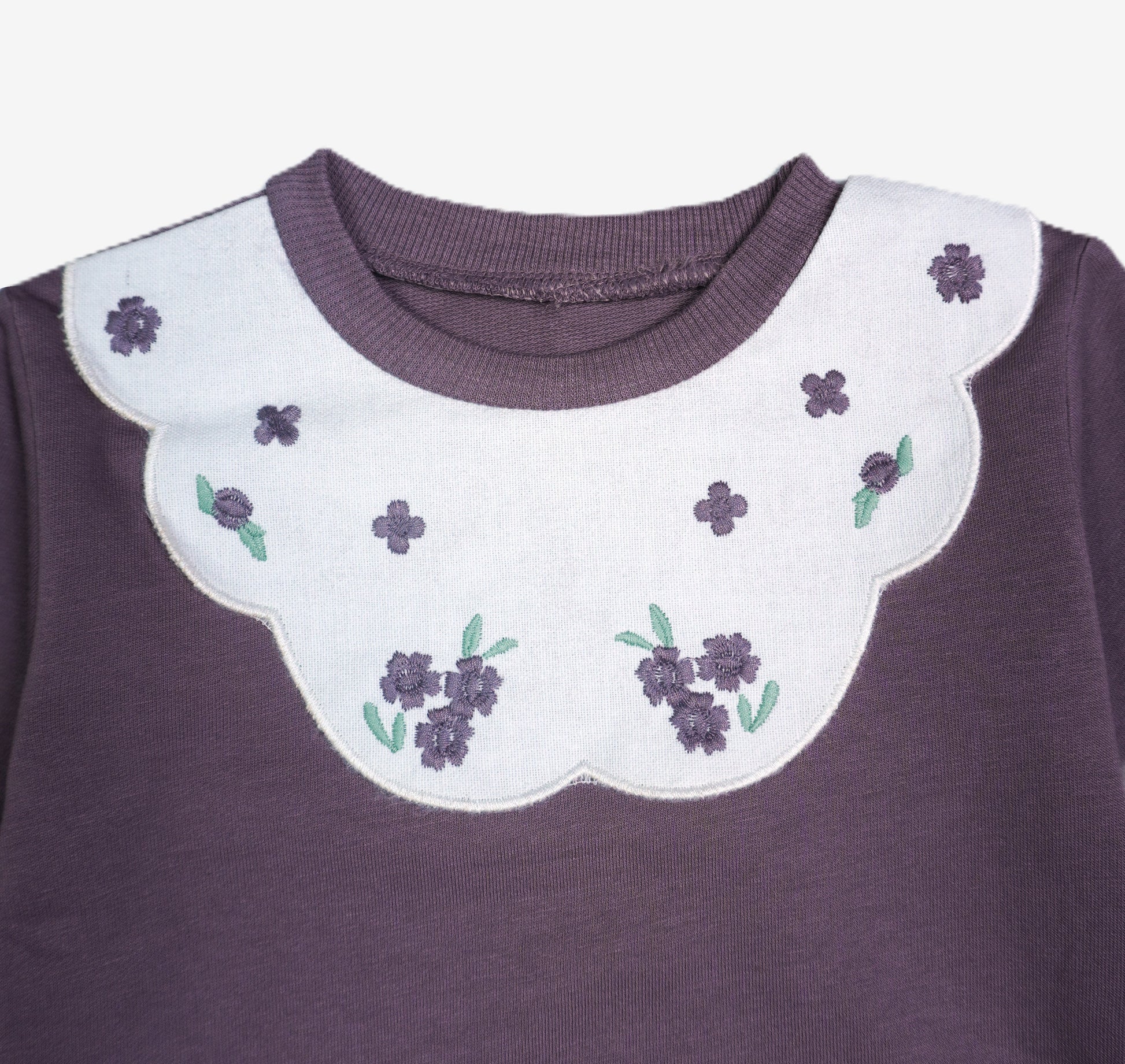 💜 Mädchen Jogginganzug – Mauve mit Peter-Pan-Kragen & Blumenstickerei (Sweatshirt & Hose)