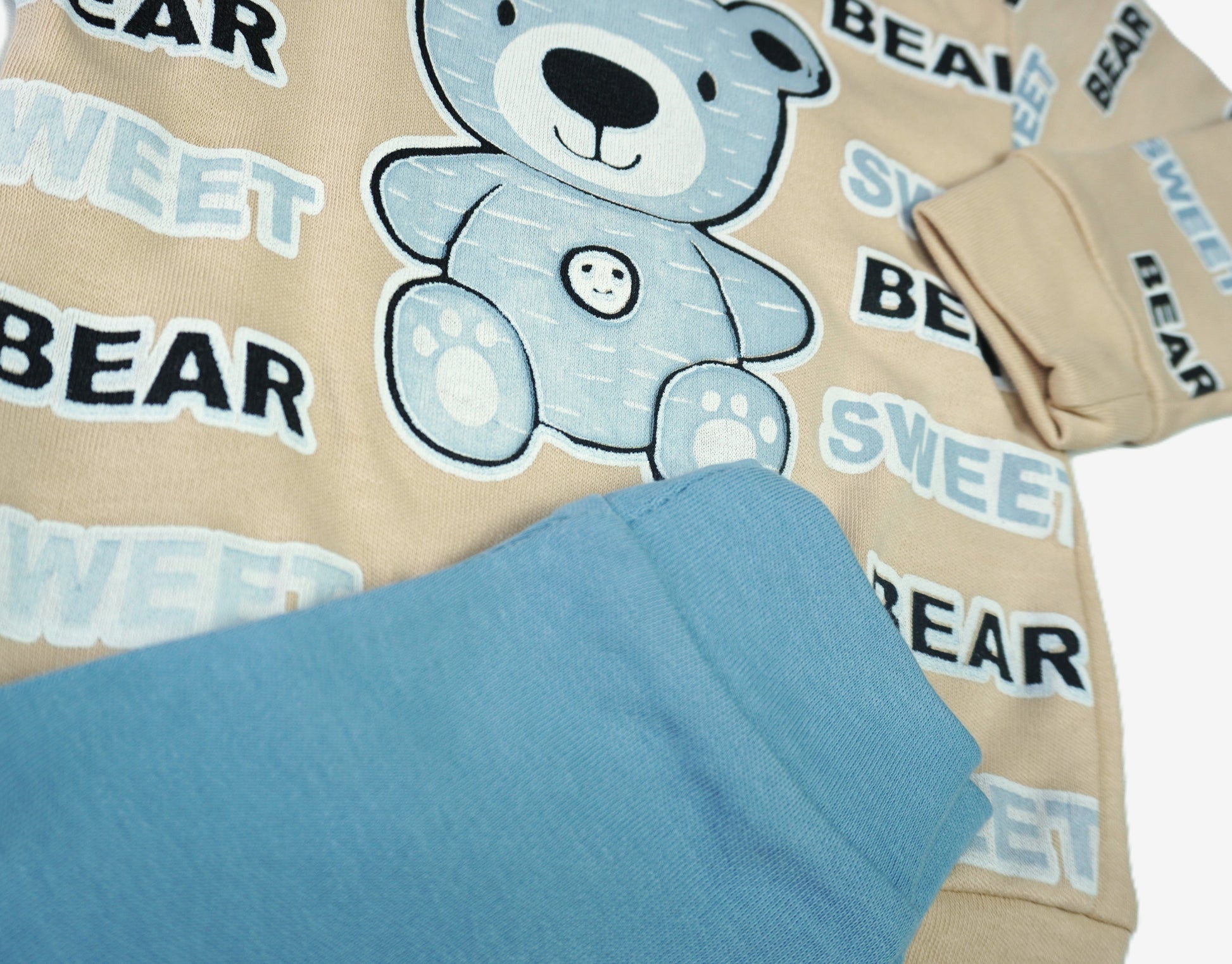 🐻 Baby Jogginganzug – "Sweet Bear" Beige & Hellblau (Sweatshirt & Hose)