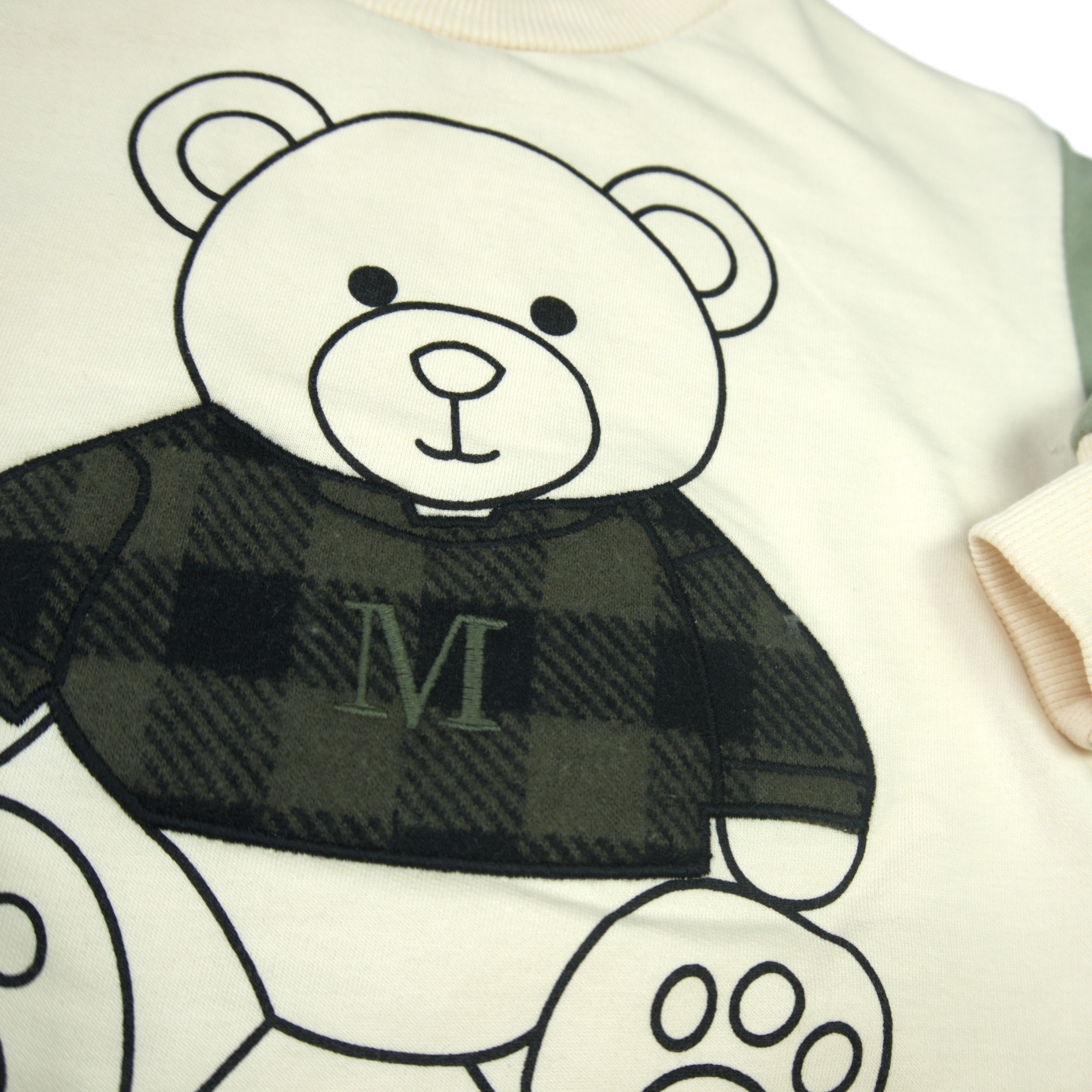 🐻 Monval Kids Jungen Jogginganzug – Teddybär Creme & Salbei (Sweatshirt & Hose)