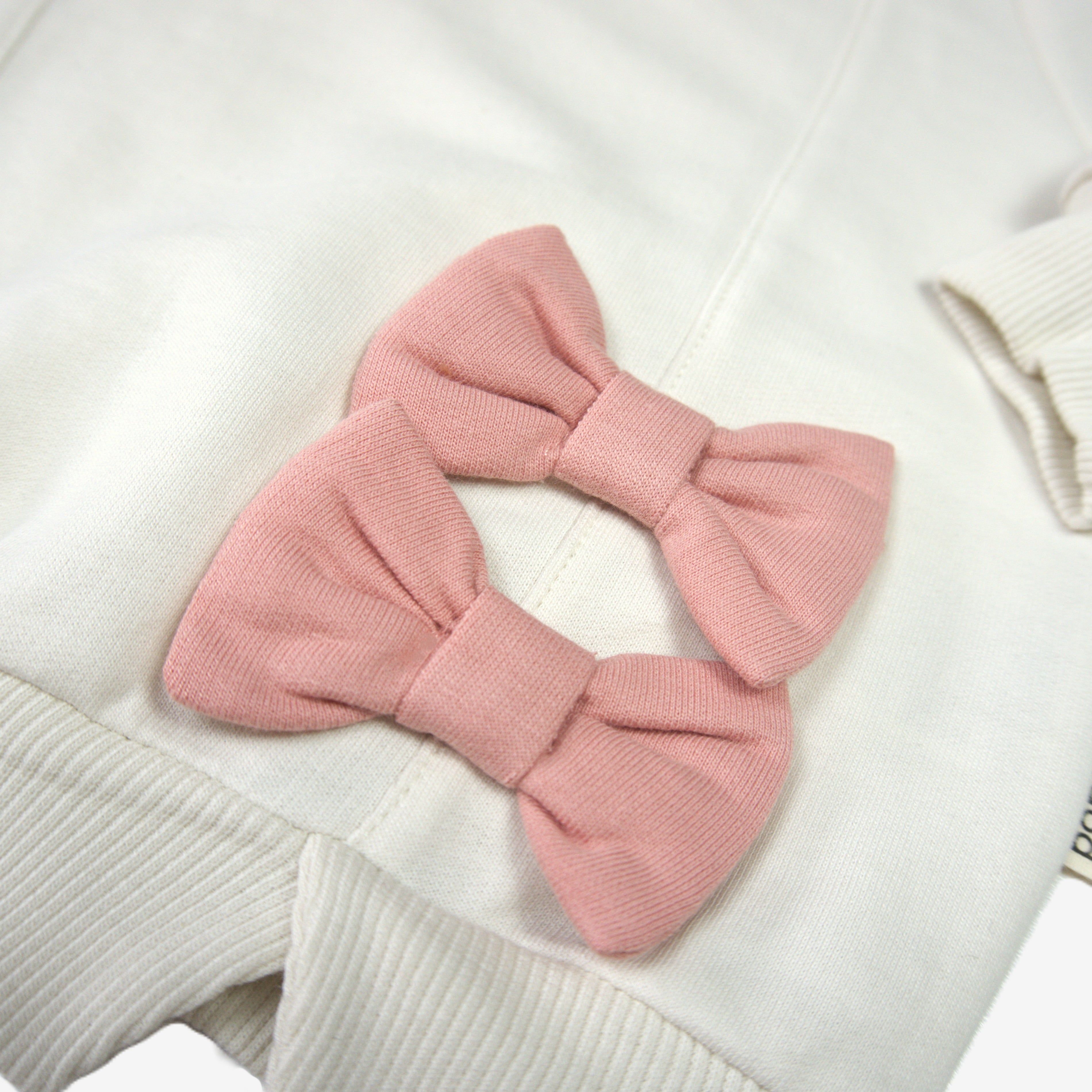 🎀 Popsnops Mädchen Set – Creme & Rosa mit 3D-Schleifen (Sweatshirt & Hose)