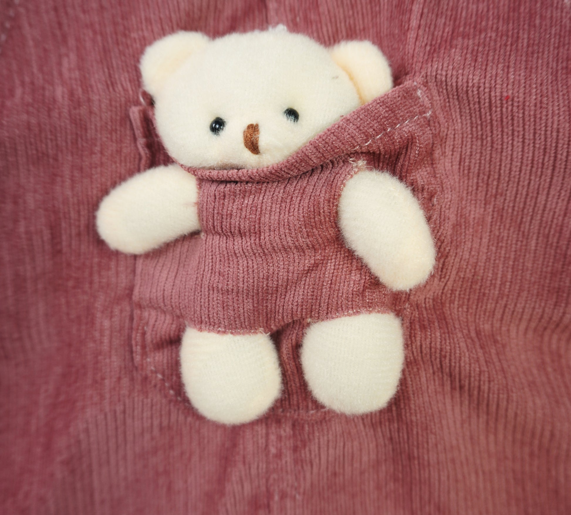 🐻 Baby Mädchen Set – Altrosa Cord-Latzkleid mit Teddybär & Langarmshirt