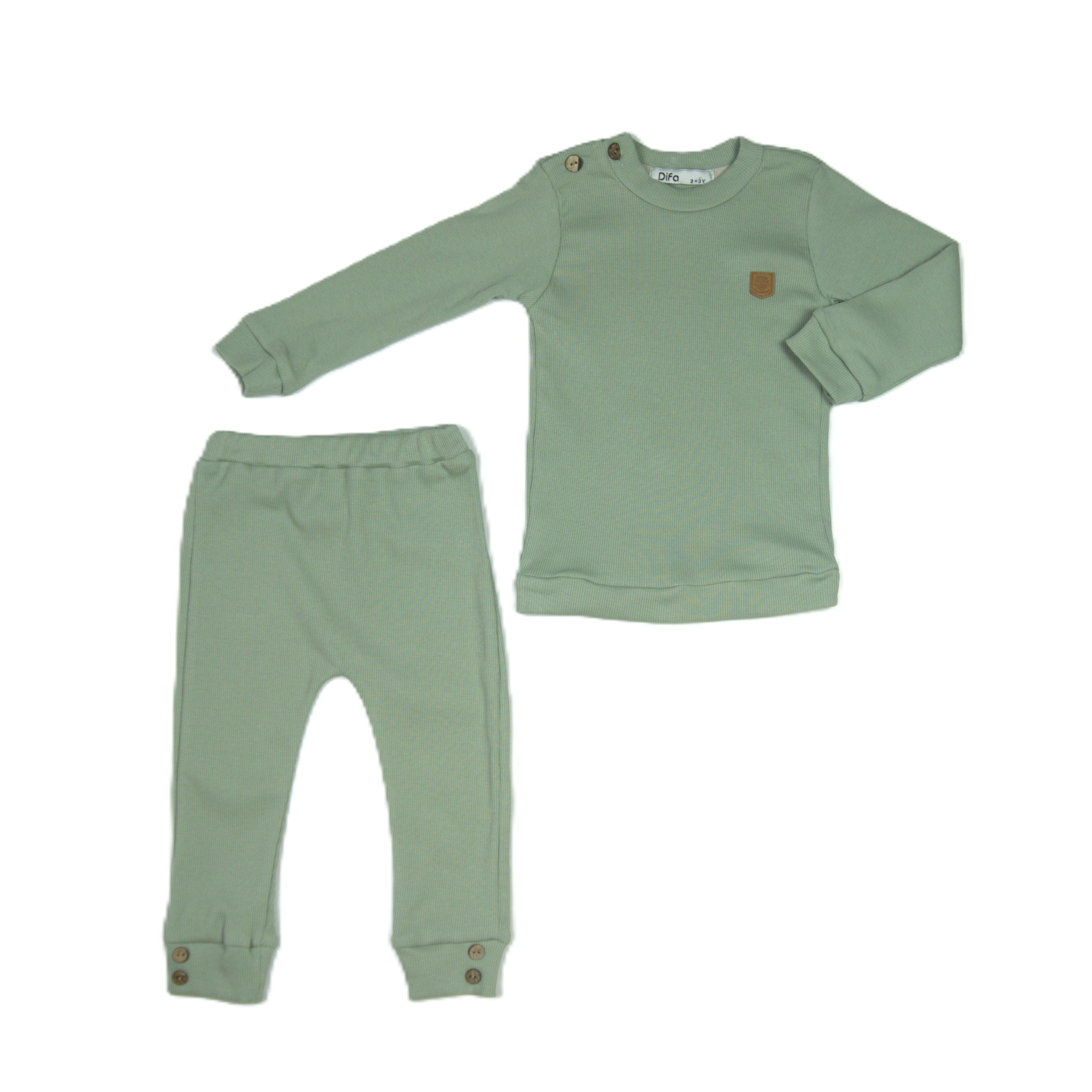 🌿 Difa Baby Jogginganzug – Salbei Rippenstrick (Sweatshirt & Hose)