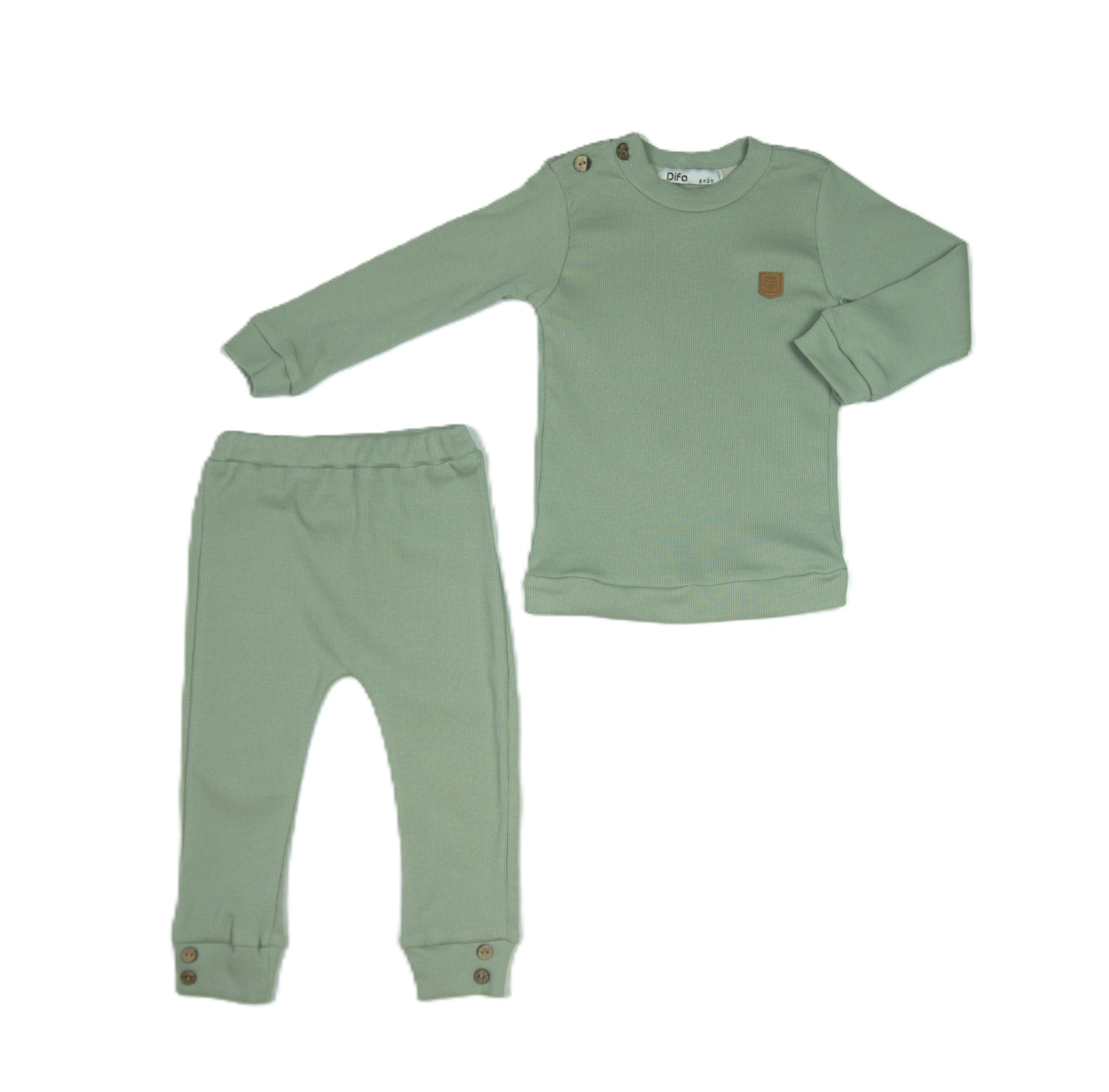 🌿 Difa Baby Jogginganzug – Salbei Rippenstrick (Sweatshirt & Hose)