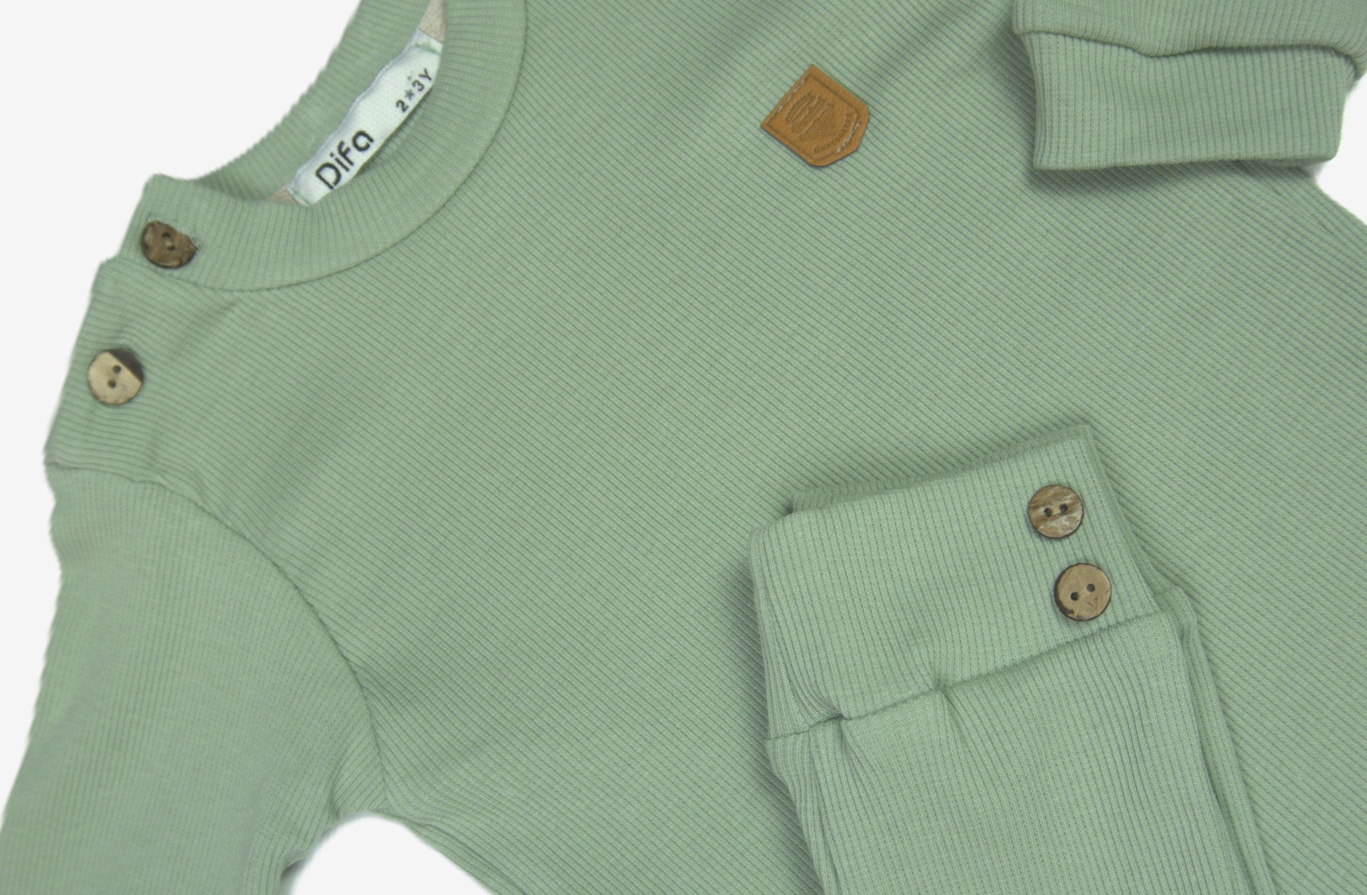 🌿 Difa Baby Jogginganzug – Salbei Rippenstrick (Sweatshirt & Hose)