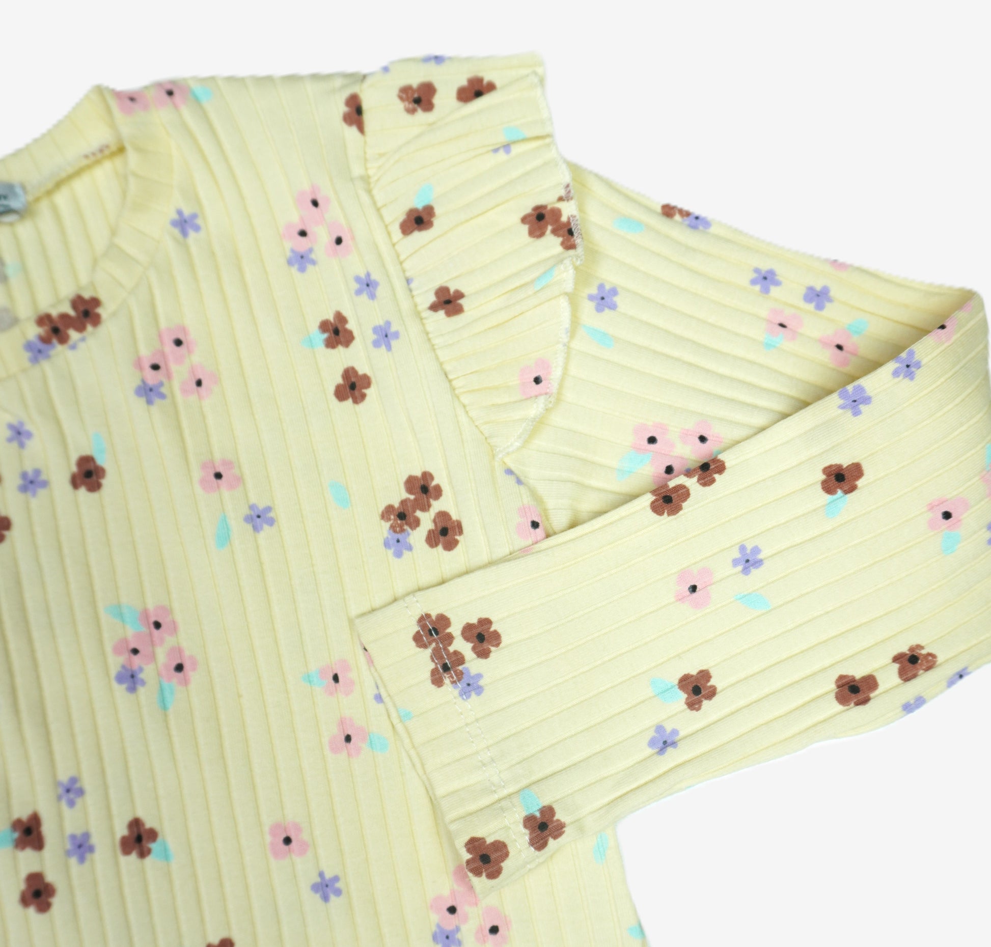 🌼 Benlion Mädchen Set – Vanille mit Blumen-Print (Langarmshirt & Schlaghose)