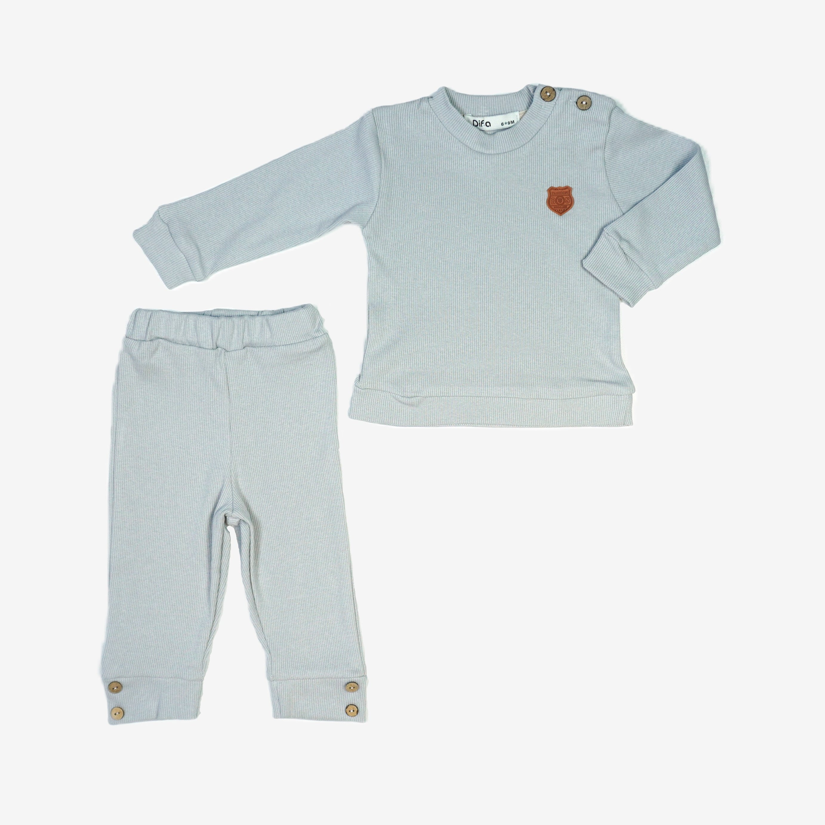 Baby-Set Ripp – Langarmshirt & Hose Hellblau
