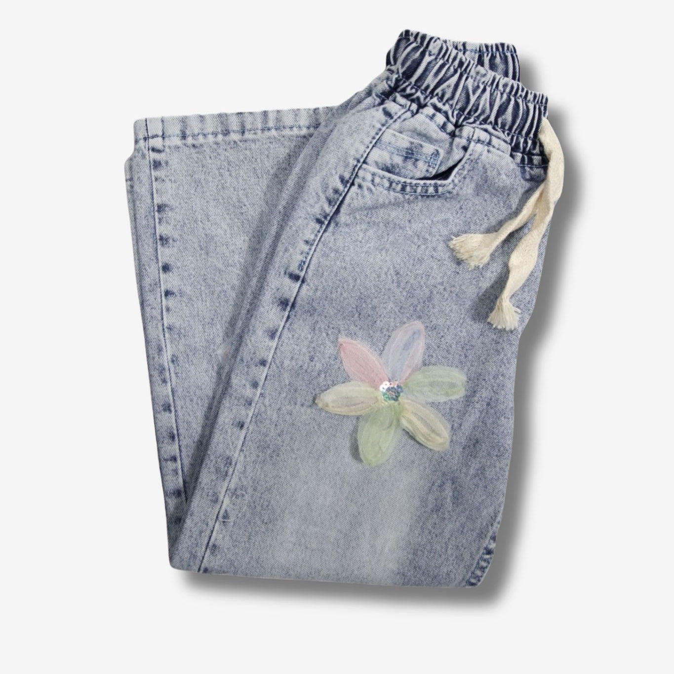 Mädchen Jeans mit Blumen-Applikationen Wide Leg