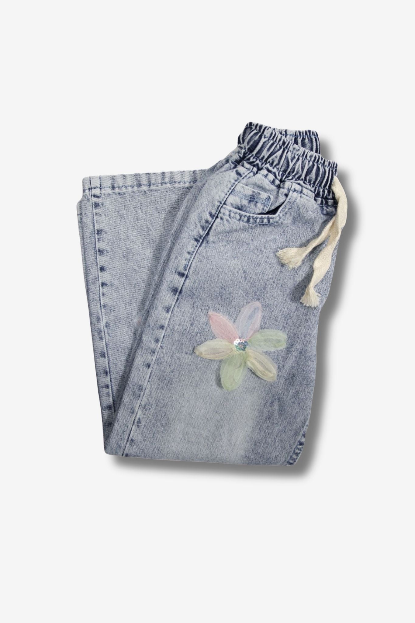 Mädchen Jeans mit Blumen-Applikationen Wide Leg
