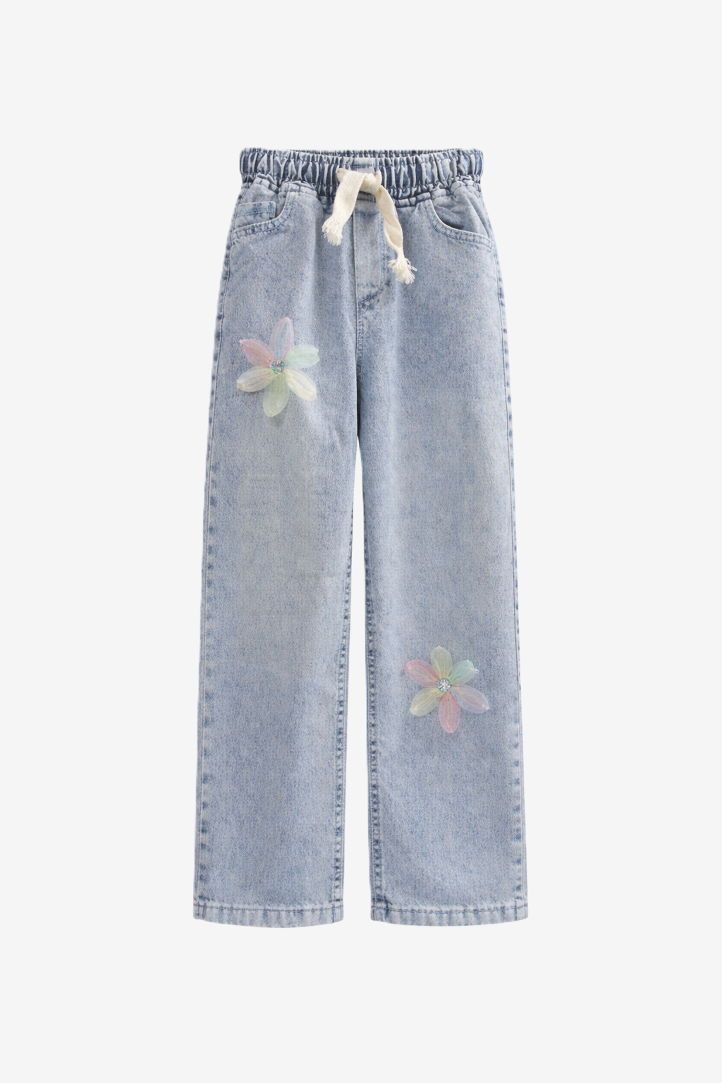 Mädchen Jeans mit Blumen-Applikationen Wide Leg