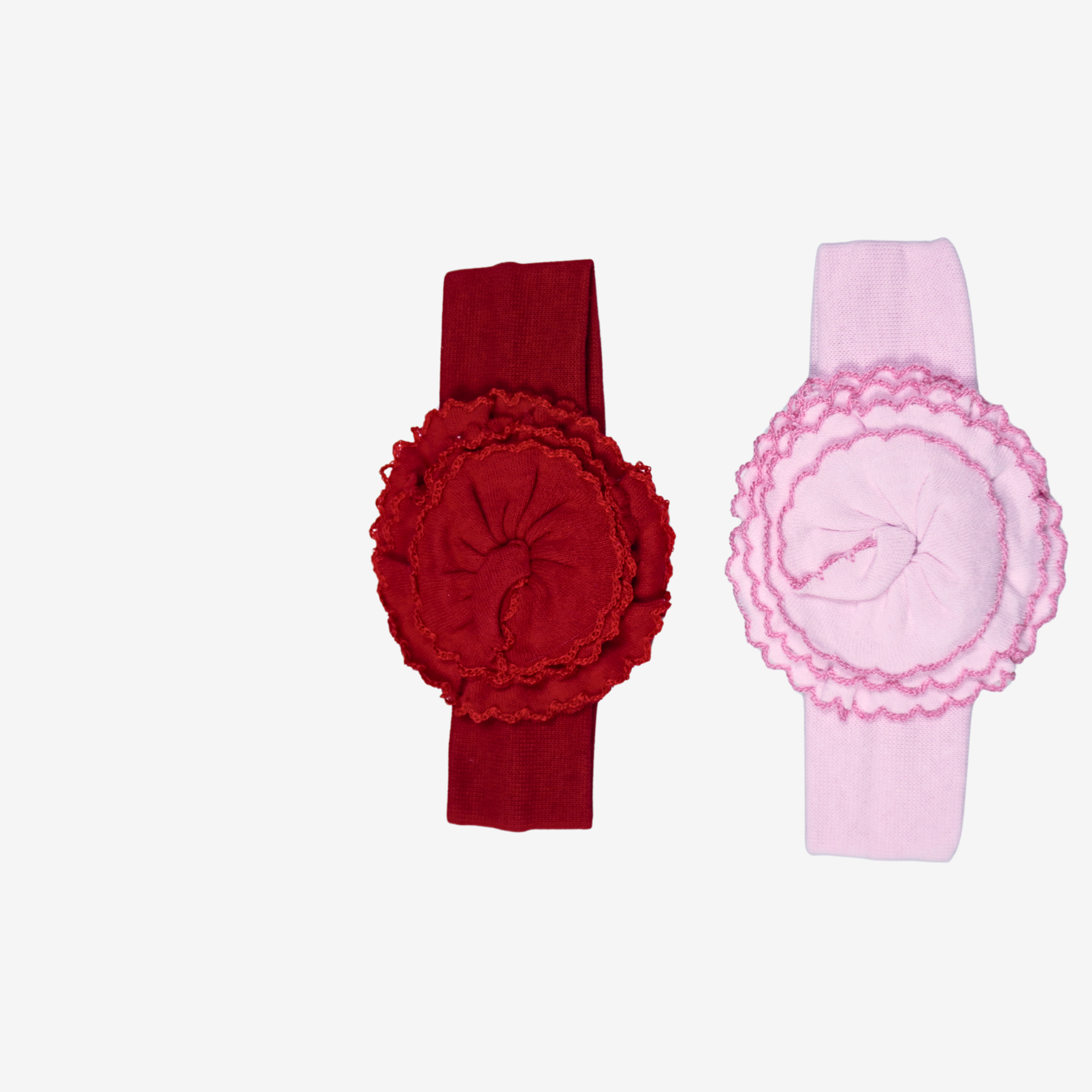 Baby Stirnband mit Blüten-Rosette – Dunkelrot und Hellrosa