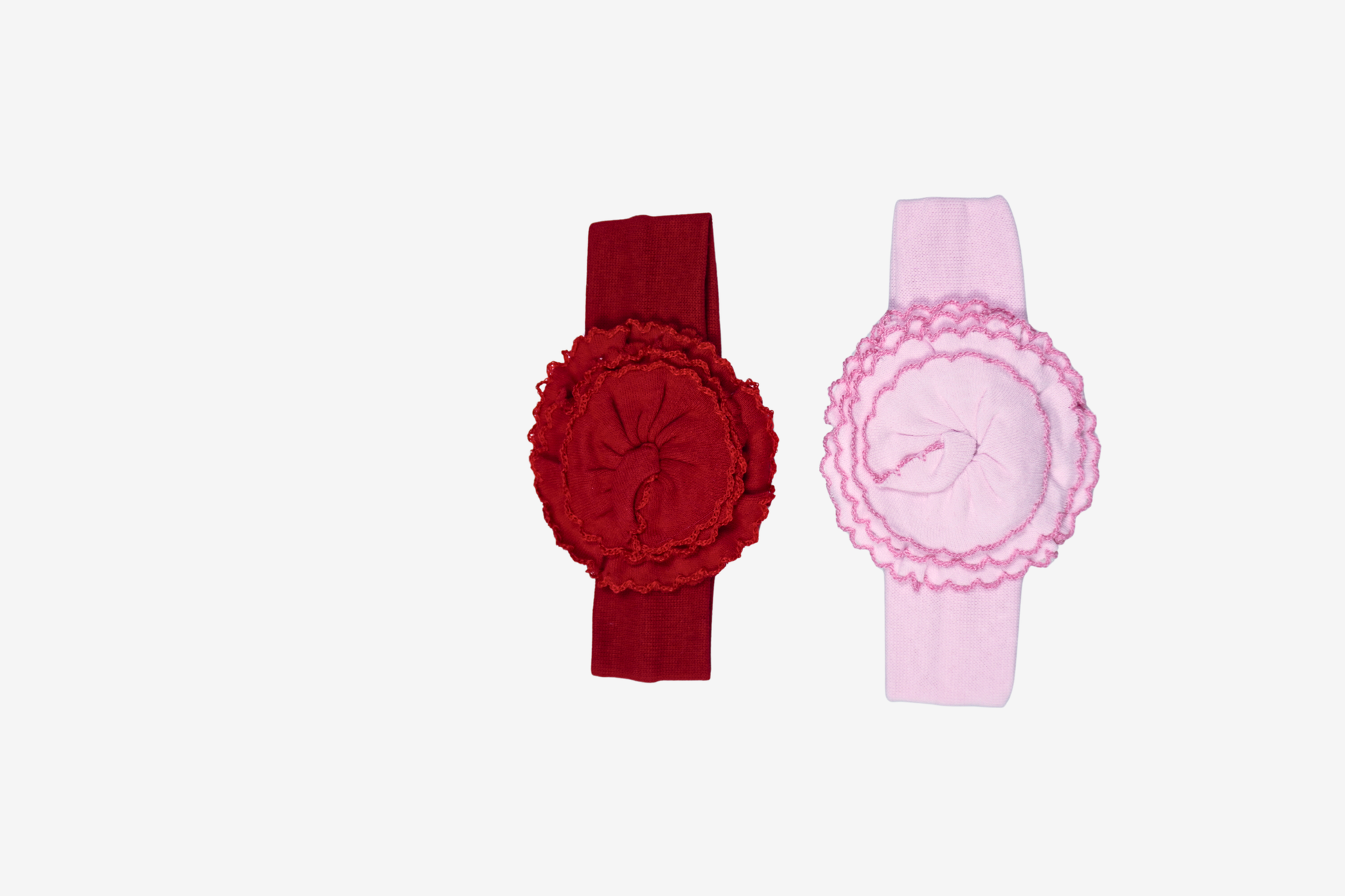 Baby Stirnband mit Blüten-Rosette – Dunkelrot und Hellrosa