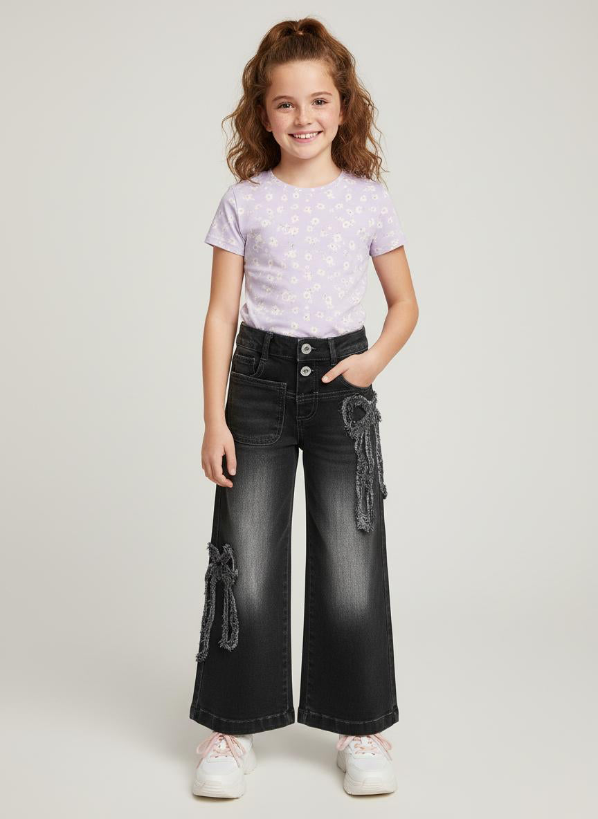 Mädchen Wide-Leg Jeans mit Schleifendetail