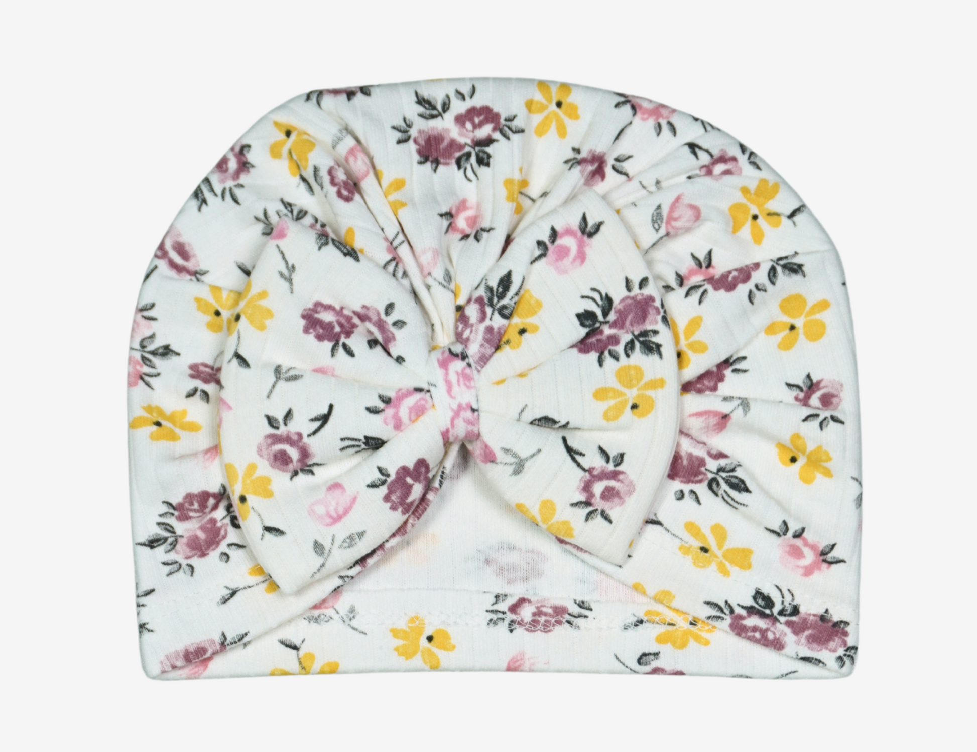 Baby Turbanmütze weiss Blumenmuster mit Schleife Vorderansicht
