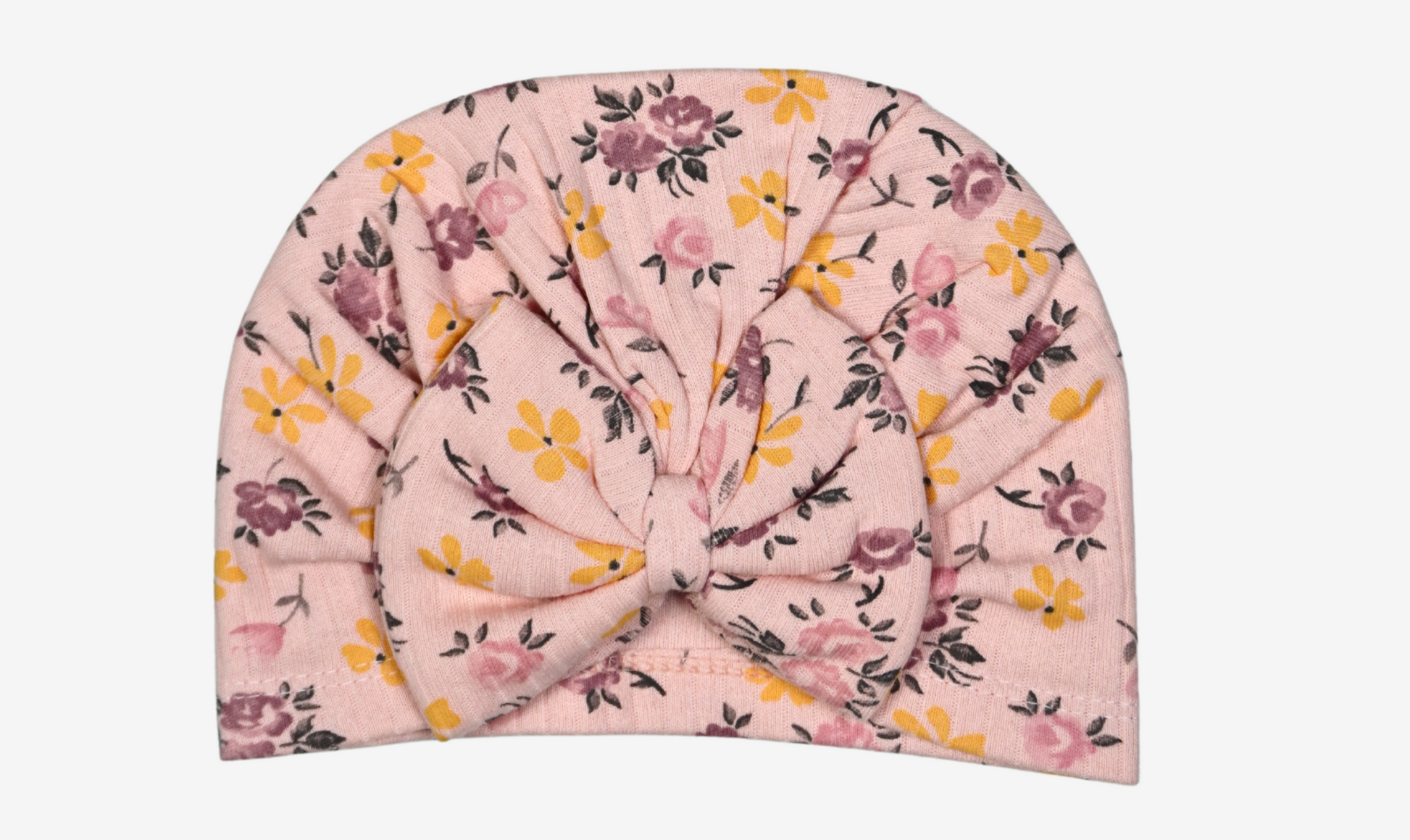 Baby Turbanmütze rosa Blumenmuster mit Schleife Vorderansicht